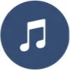 White musical note icon on a dark blue circular background.