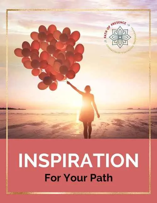 A woman holding red balloons against a sunset backdrop, promoting inspiration personal growth.