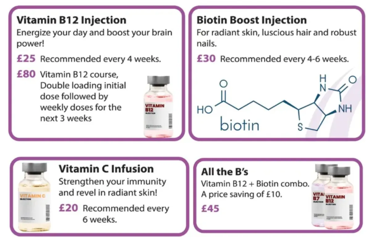 Four different options for vitamin boost injections