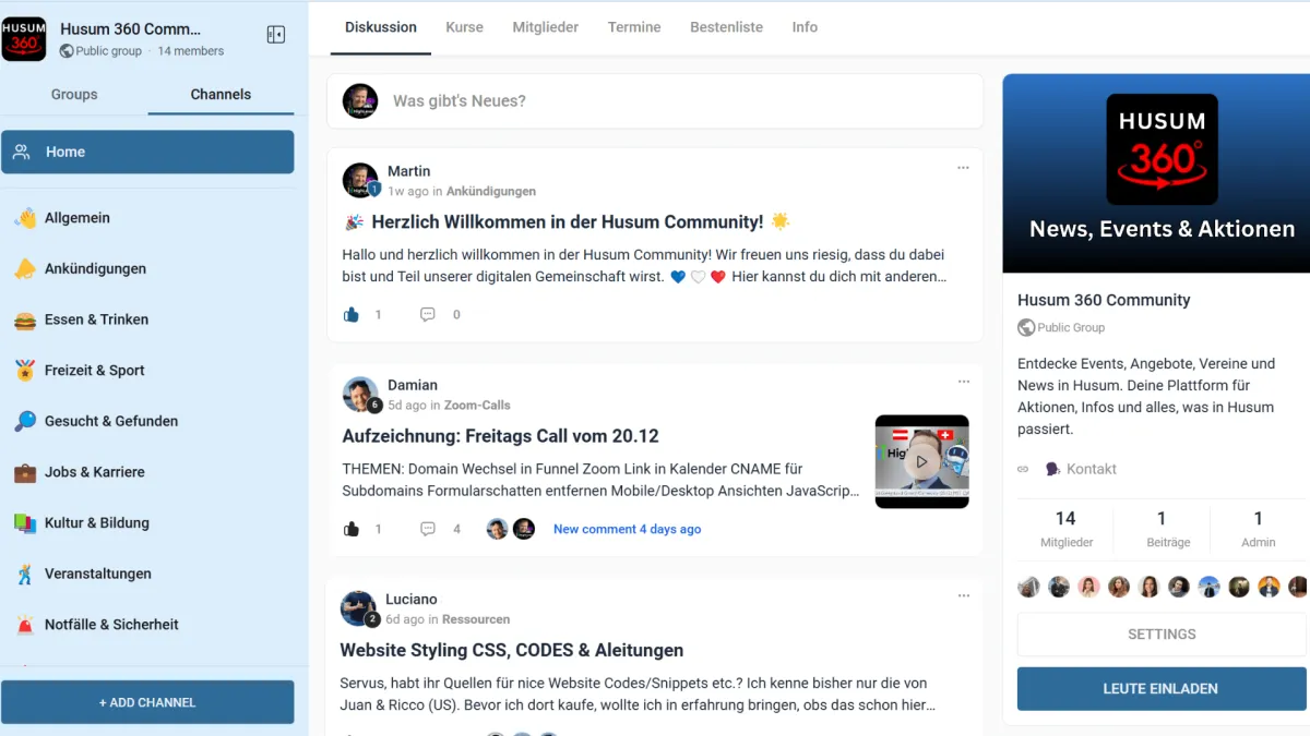 Beipiel Ansicht einer Community von kommunity360