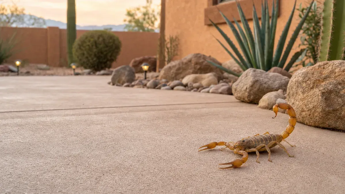 Scorpion on desert patio near a Tucson home
