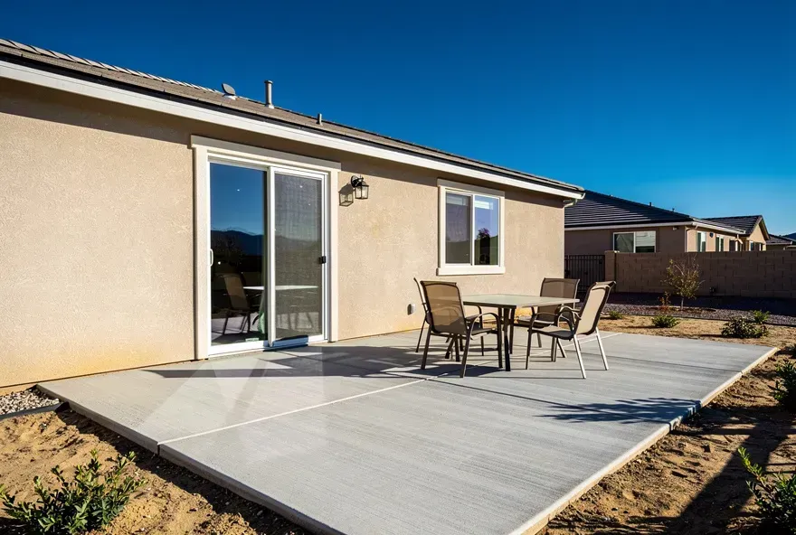 Concrete patio attached to the back of a home in Lancaster, California