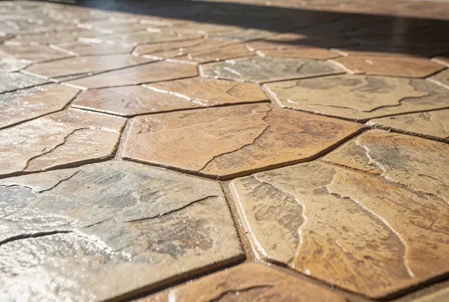 Close-up of stamped concrete texture and pattern in Lancaster, California