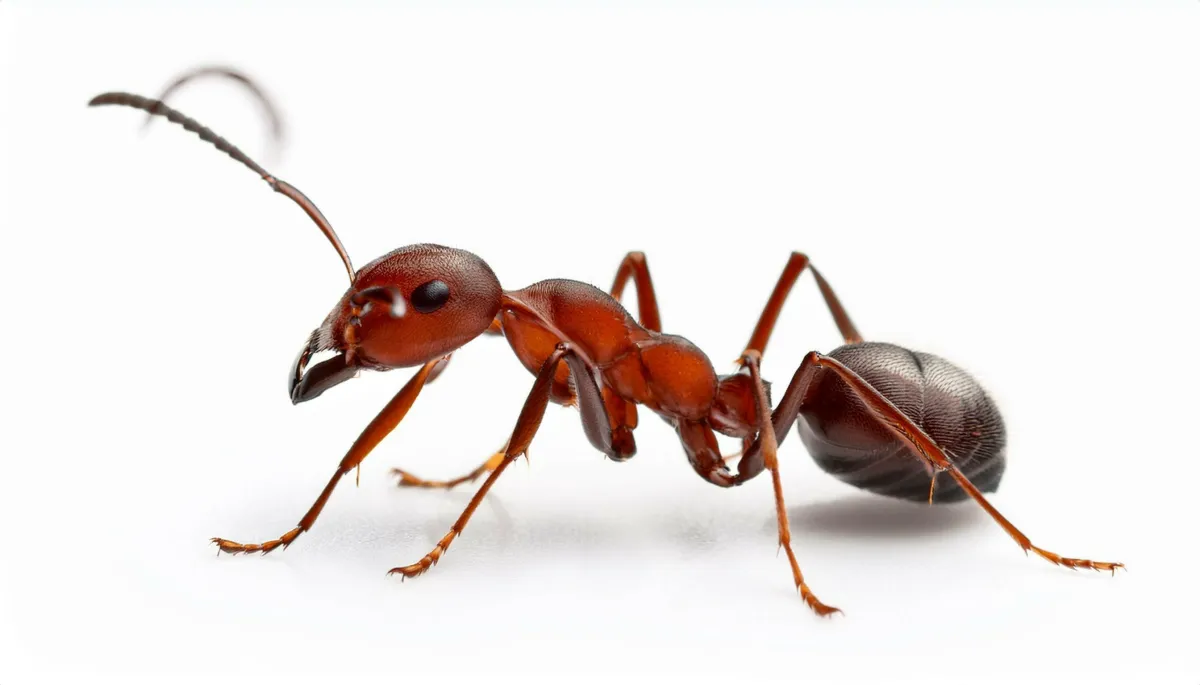 Red ant commonly found in household and yard infestations, targeted by proof. pest control.