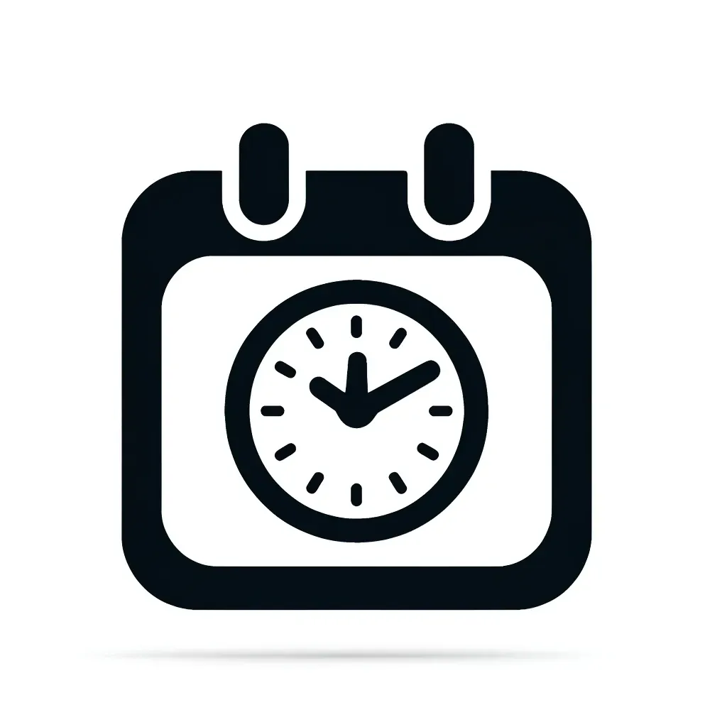  Icon of a calendar with a clock, indicating easy online booking for junk removal services by Route Runners Junk Removal.