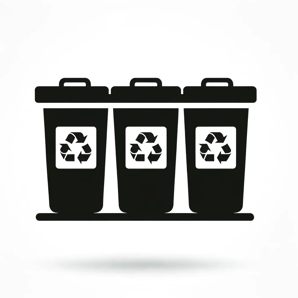 Icon depicting recycling, donation, and trash bins for item sorting and disposal services by Route Runners Junk Removal.