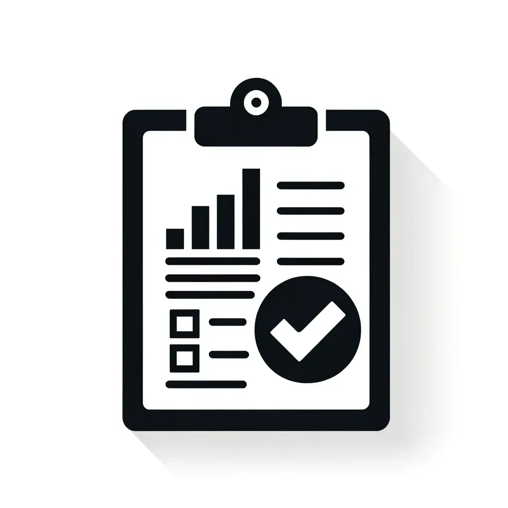 Icon featuring a clipboard with a checkmark and bar graph, symbolizing documentation and reporting services by Route Runners Junk Removal.