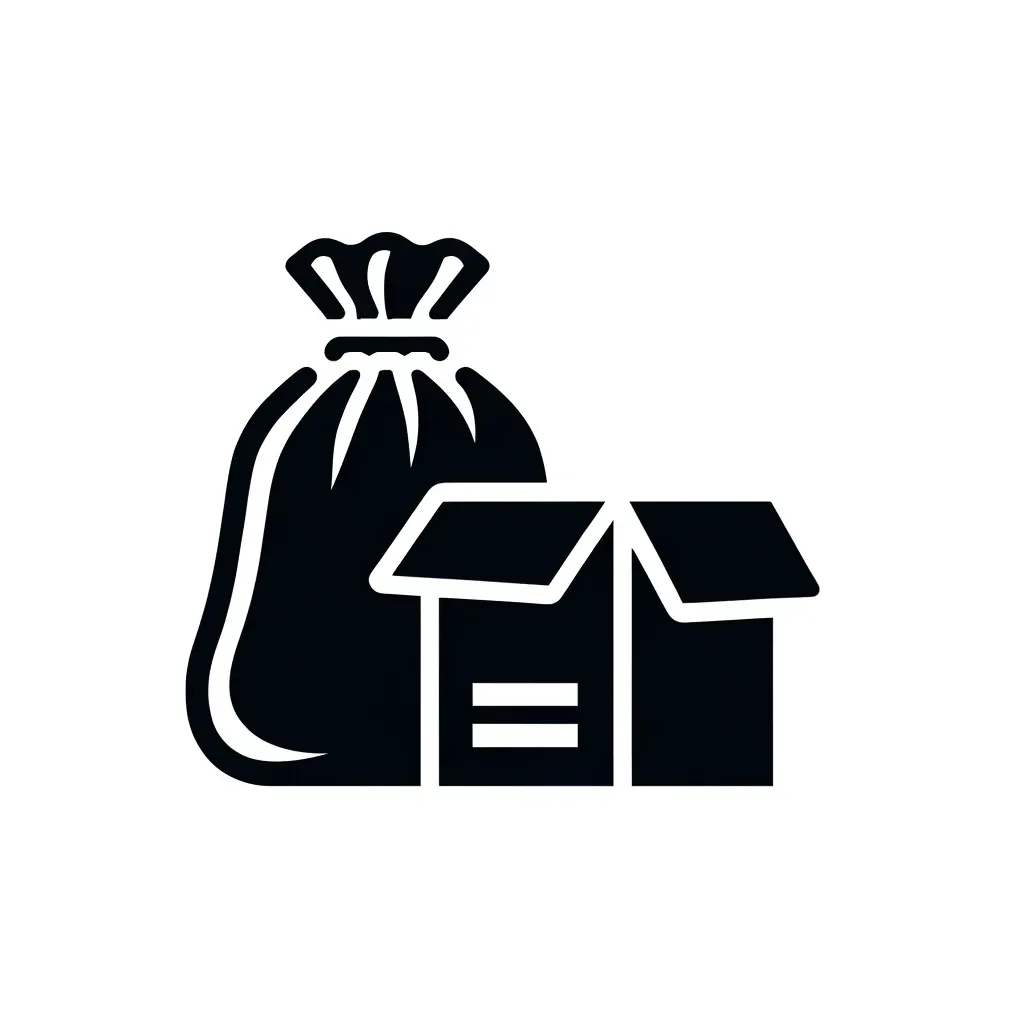 Icon of a trash bag and box representing complete removal of leftover belongings by Route Runners Junk Removal.