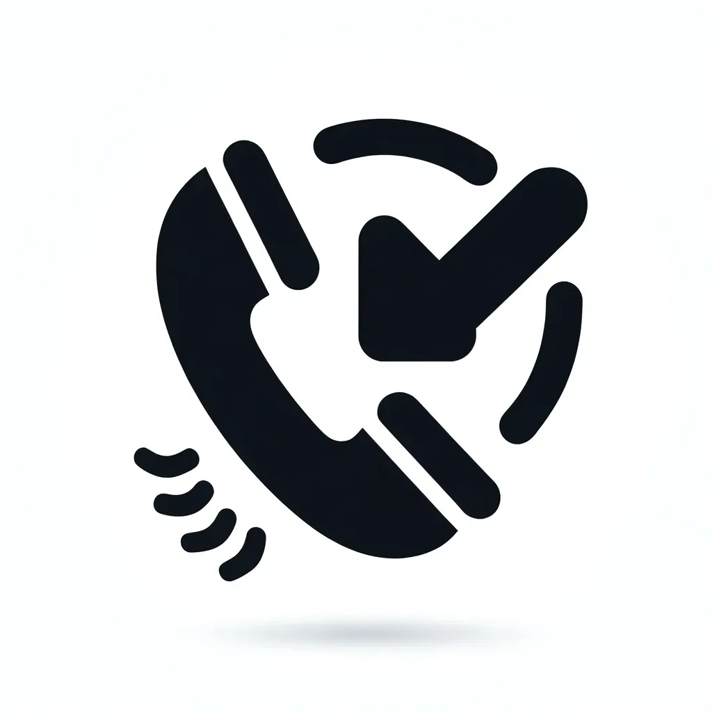 Icon depicting a telephone and a check mark, representing follow-up services after job completion.