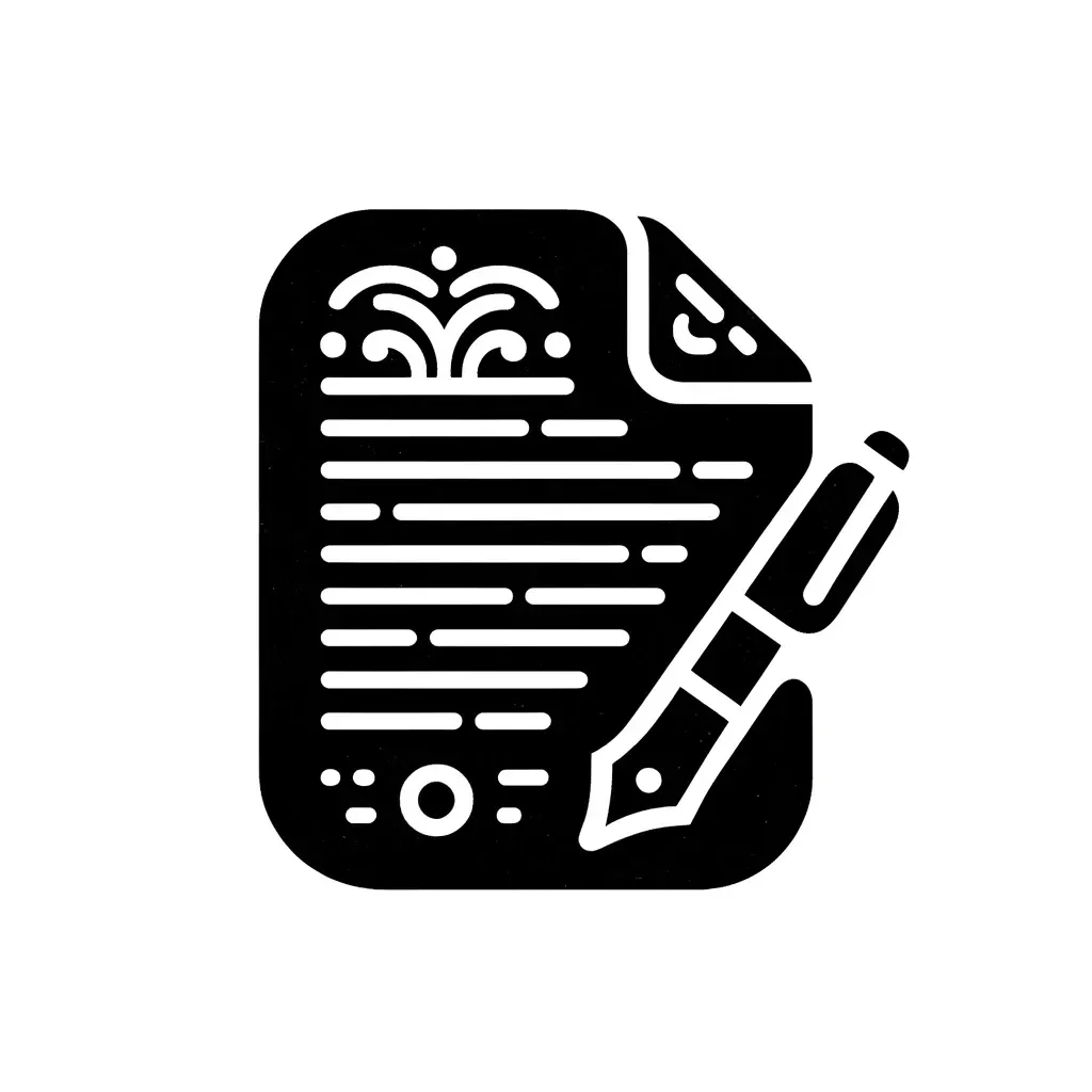 Icon of a document with unique markings and a pen, symbolizing personalized quote services.