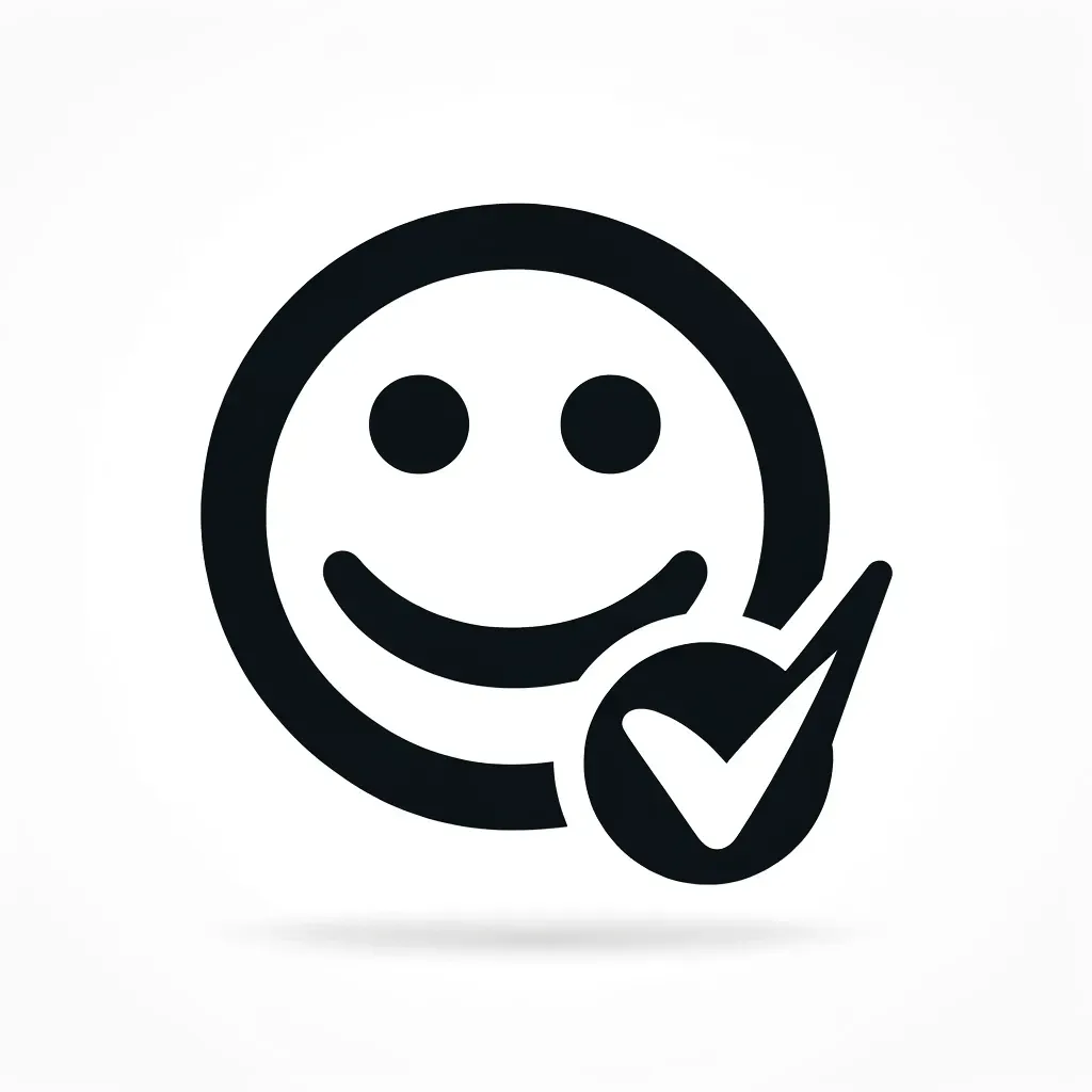  Icon of a happy face with a check mark, symbolizing high customer satisfaction.