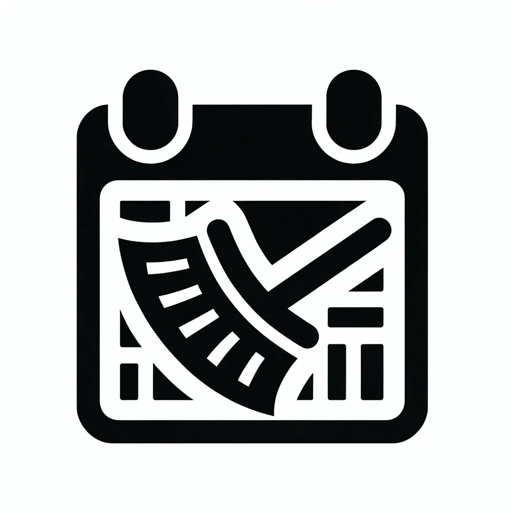  Icon of a calendar with a broom sweeping a specific date, indicating scheduled clean-out services.