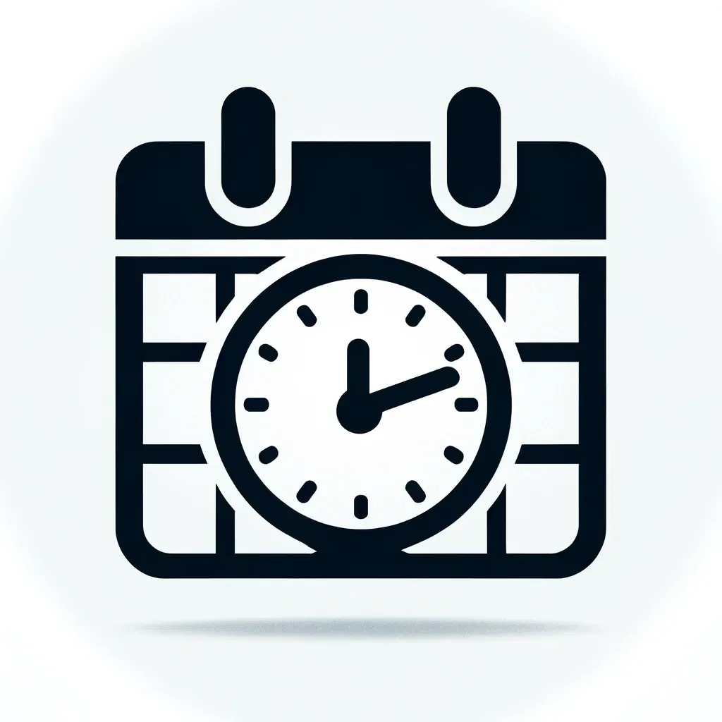 Icon of a calendar with a clock, indicating setting a schedule.