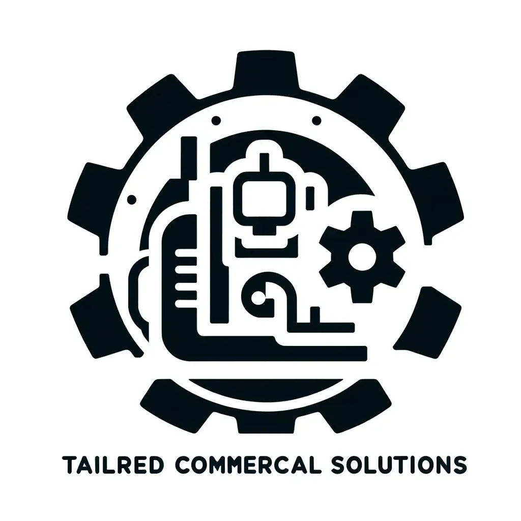  Icon of a custom gear fitting into a machine, depicting tailored commercial solutions.