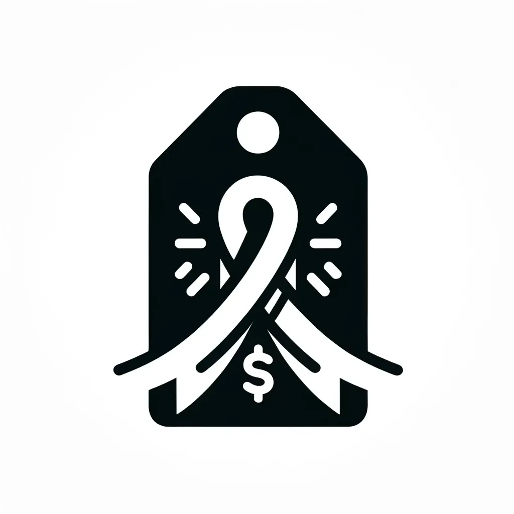 Icon of a price tag with a ribbon, representing competitive pricing.