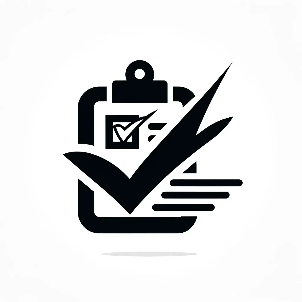  Icon of a checkmark over a completed checklist, symbolizing the execution and completion of services.