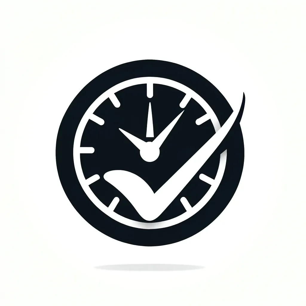 Icon featuring a clock with a check mark, symbolizing reliable and prompt service.