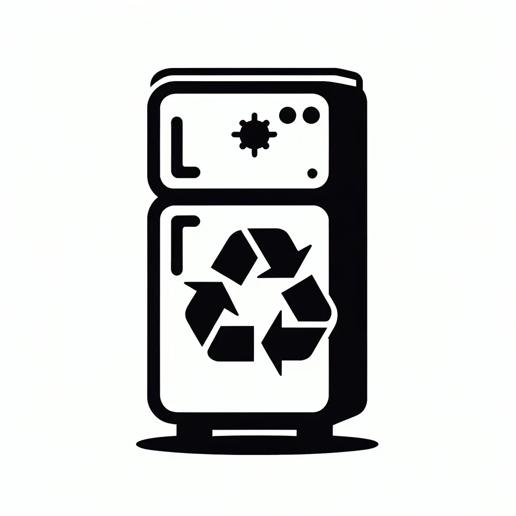  Icon of a refrigerator with a recycling symbol, symbolizing eco-friendly appliance disposal services.