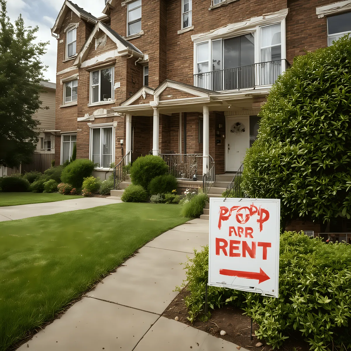 Exterior view of a residential property with a 'Ready to Rent' sign, showcasing a clean and inviting appearance after an eviction clean-out by Route Runners Junk Removal.