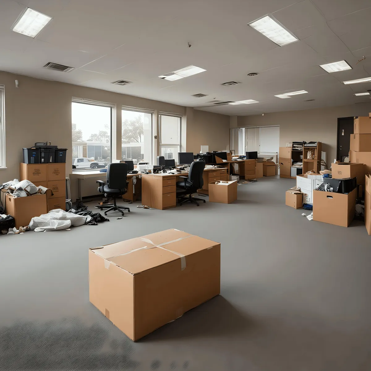 Route Runners Junk Removal team clearing out a large office space in Las Vegas, NV. Professional commercial junk removal service to prepare properties for new tenants. Contact (702) 800-1670 for details.