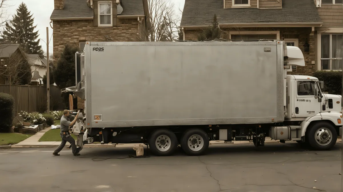 Professional removal team loading an old refrigerator onto a truck, demonstrating eco-friendly disposal practices by Route Runners Junk Removal.