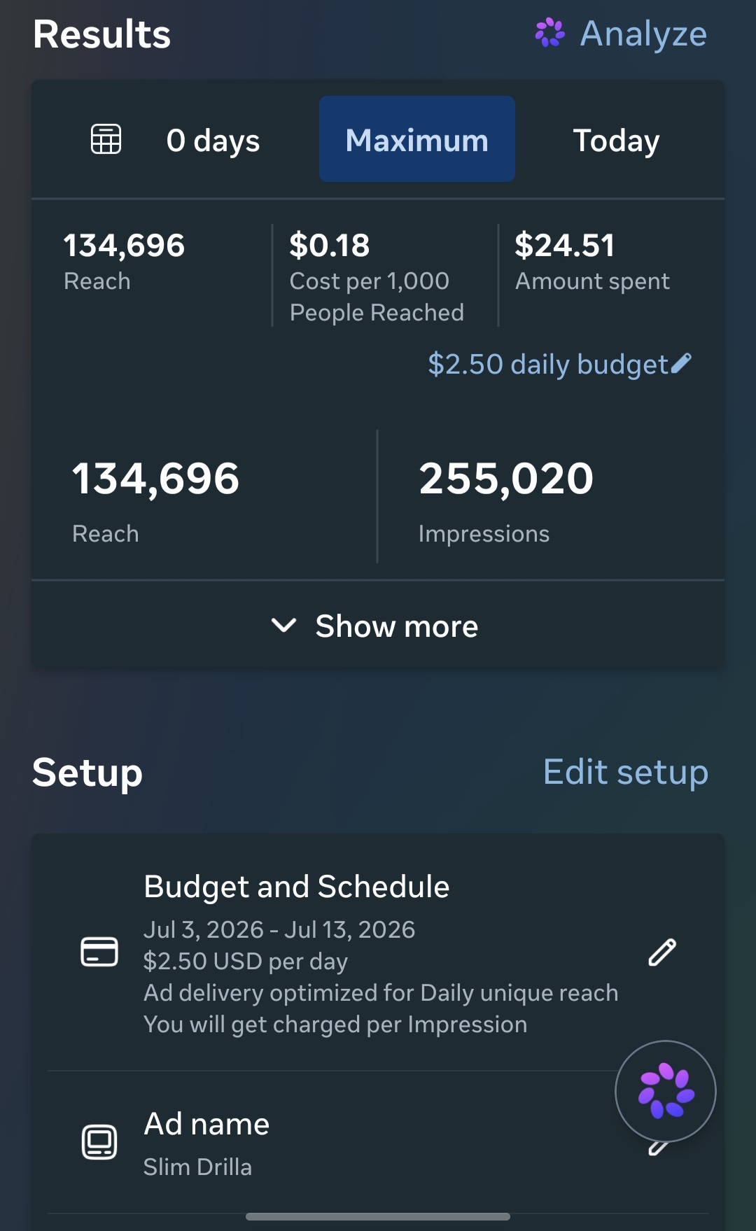 Meta Ads Campaign Result Screenshot 1