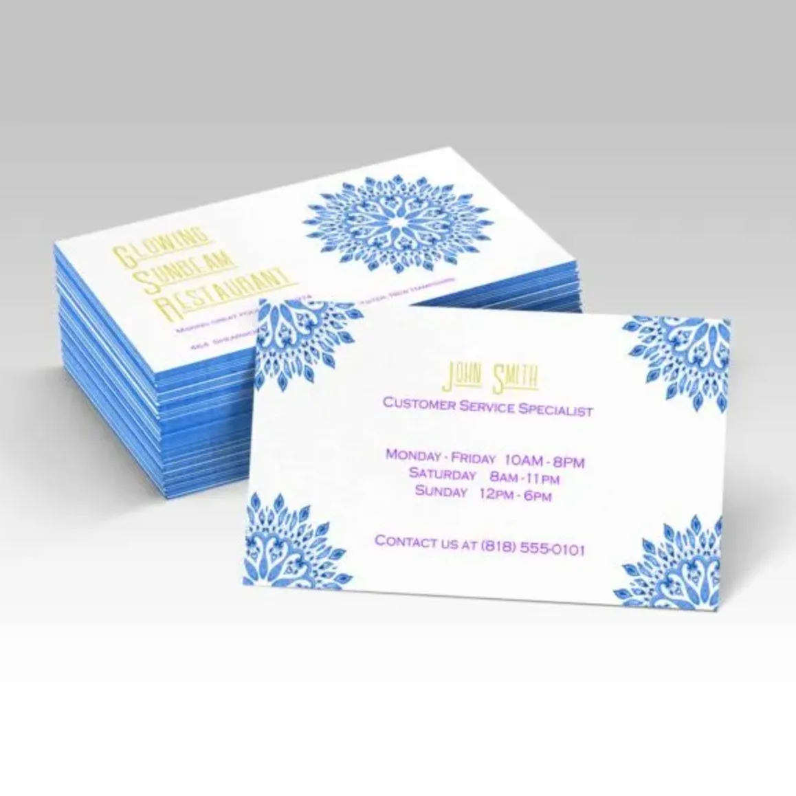 Thick stock printed edge business cards featuring vibrant color edges and a sturdy feel, perfect for making a bold statement and leaving a lasting impression.