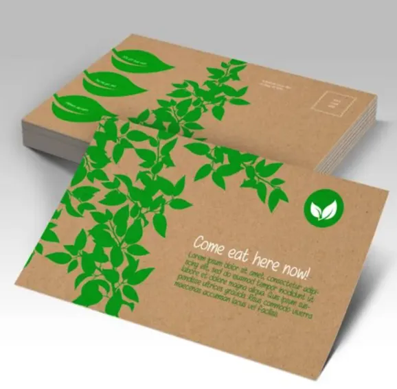 Brown kraft postcards made from recycled materials, offering a rustic, natural look that’s ideal for eco-friendly marketing and artisanal branding.