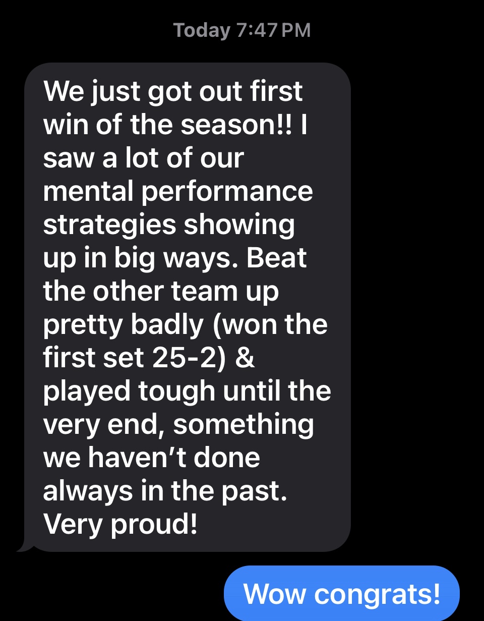 Testimonial for mental performance coaching and how it helped a highschool tennis player stay present and succeed in the calm.