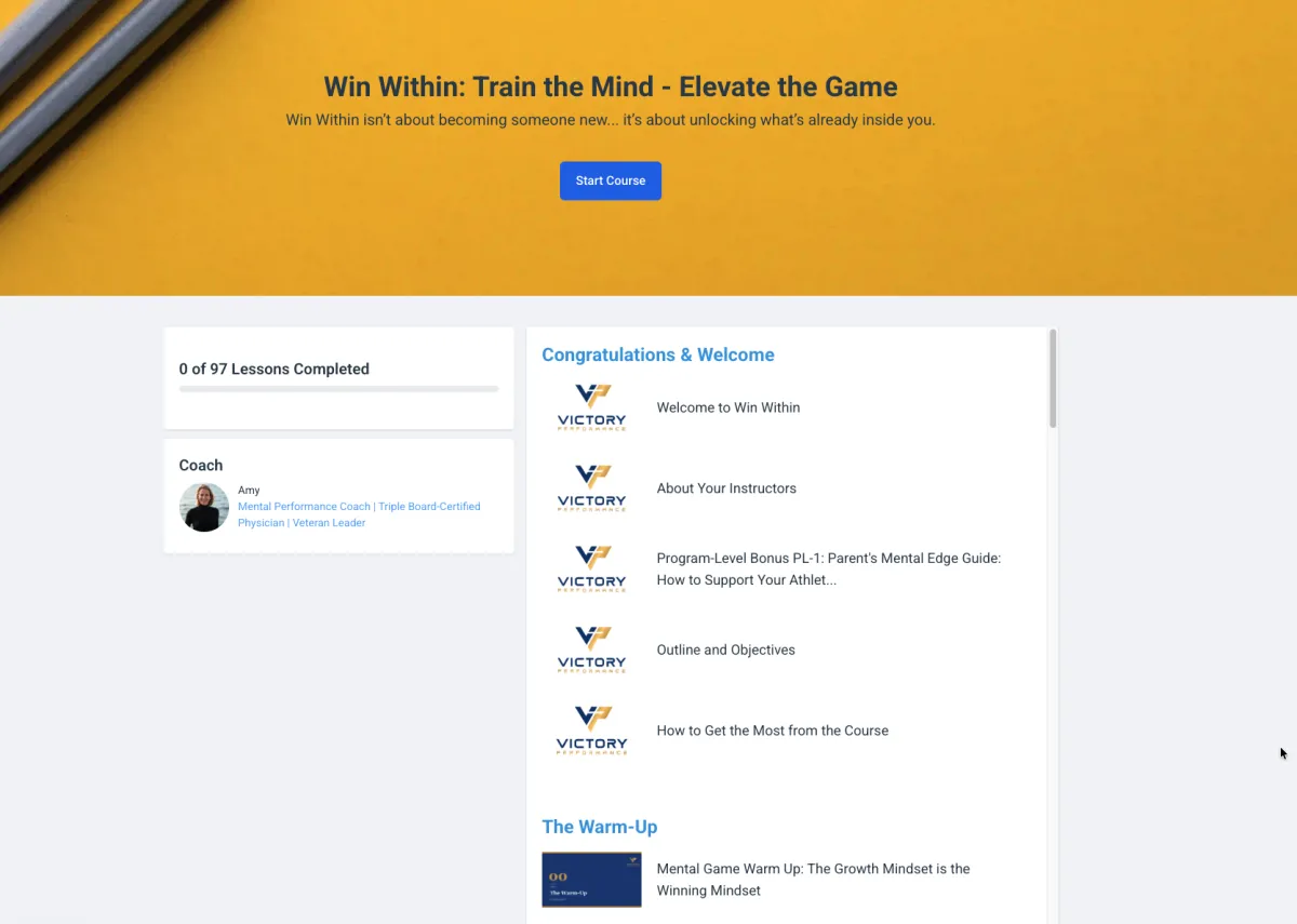 Win Within 12-week curriculum preview and dashboard interface