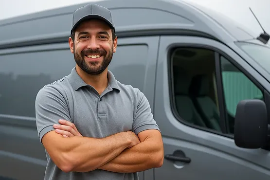 Crew in front of plumbing van