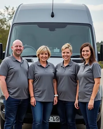 Crew in front of plumbing van
