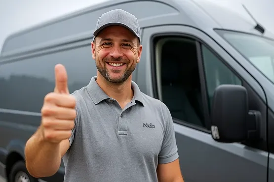 Crew in front of plumbing van