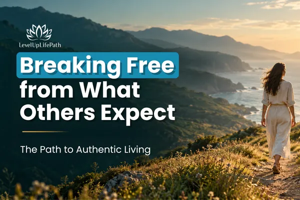 Breaking Free from What Others Expect: The Path to Authentic Living — a woman walks along a sunlit coastal path.