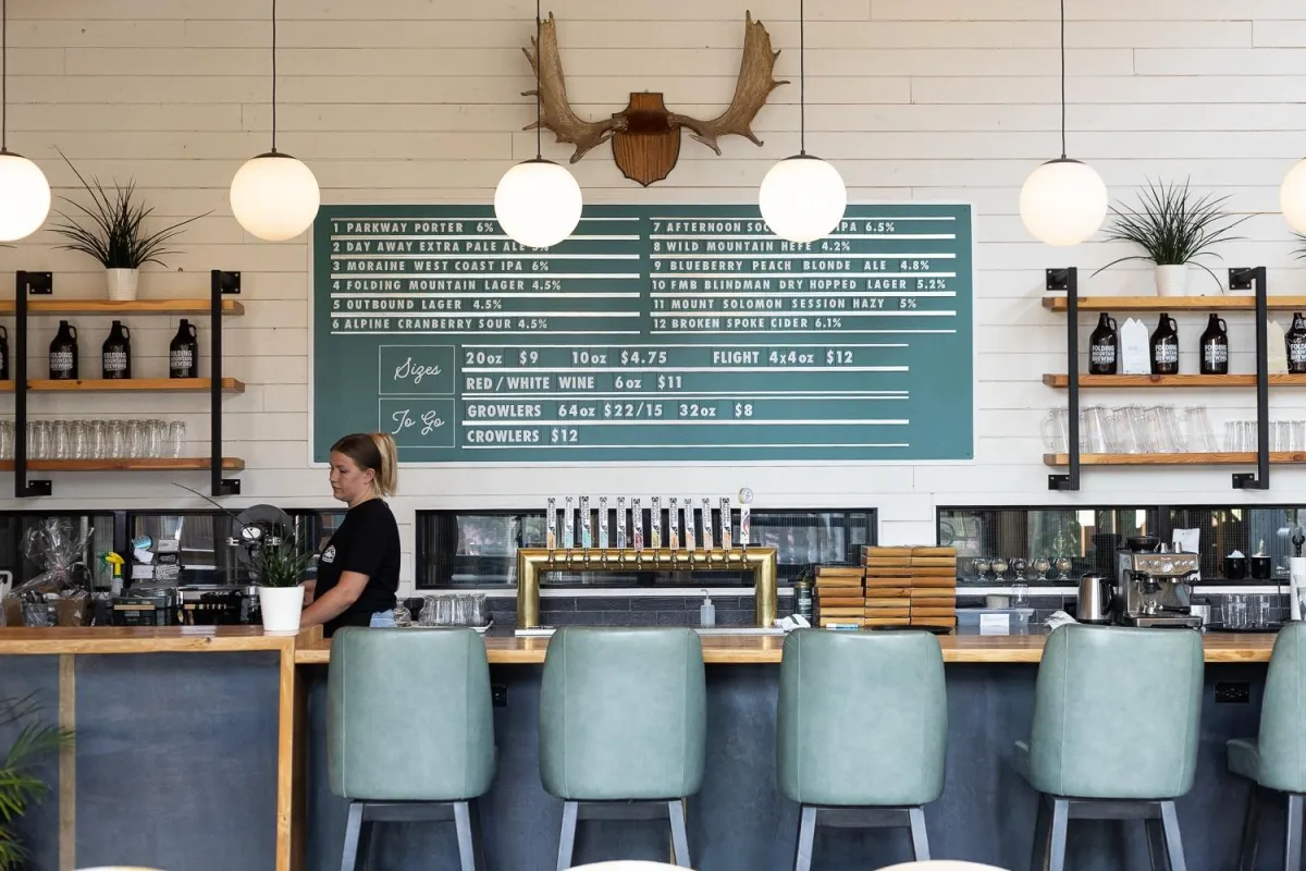 Bar at Folding Mountain Brewing Taproom and Kitchen in Jasper East, Alberta