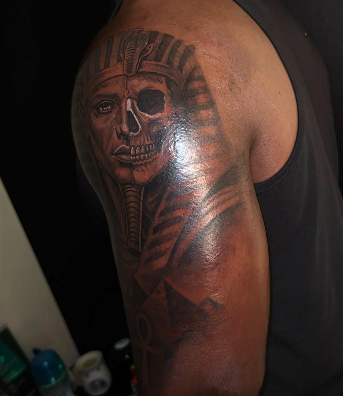 Egyptian Pharoah Skull Tattoo, ankh tattoo, pyramid tattoo, egyptian tattoo austin tx