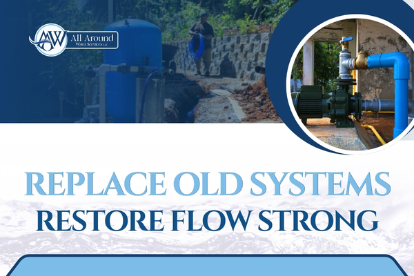 Newly installed well pump system connected to home plumbing.