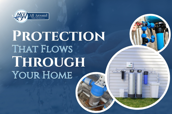 Installed residential water treatment system connected to main water line.