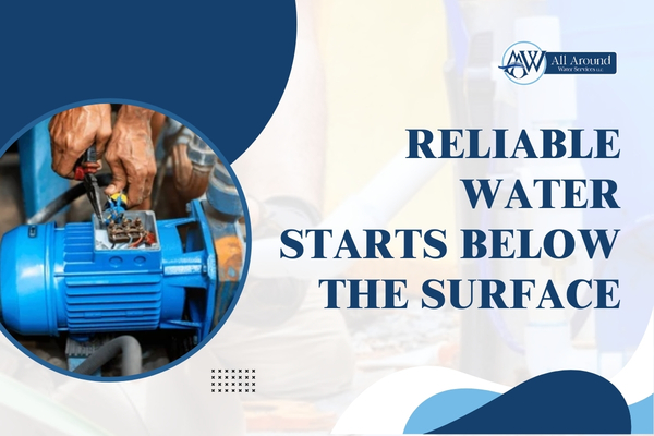 Technician repairing a residential well pump system connected to a home water supply.