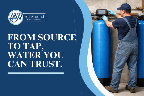 Whole-home water filtration system installed in a residential utility area to improve water quality.