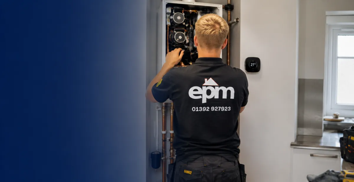 EPM Gas Safe engineer servicing a domestic boiler in a residential property