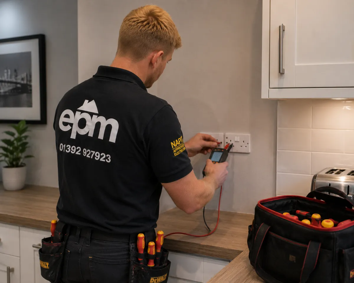 EPM engineer carrying out PAT testing in an office environment