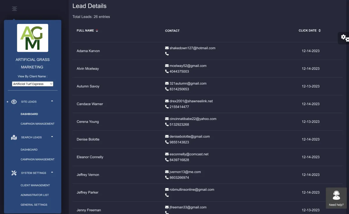 Artificial grass marketing AI Lead Gen