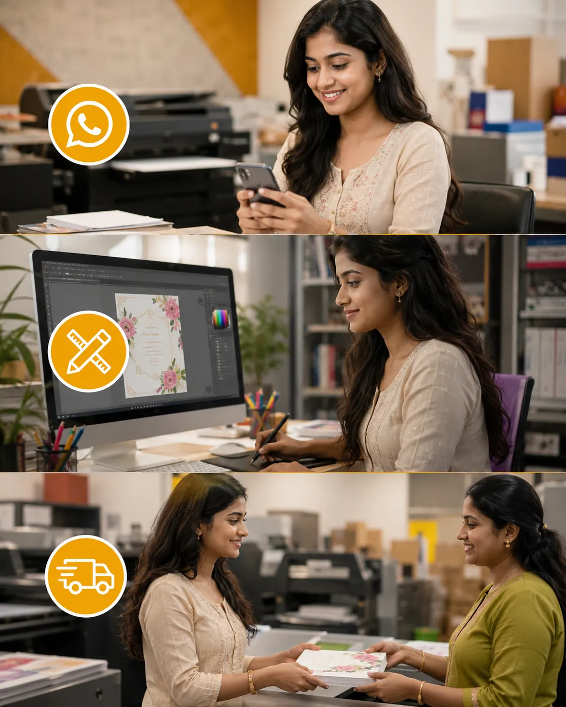 A happy customer receiving a high-quality print order from Rohini Printers
