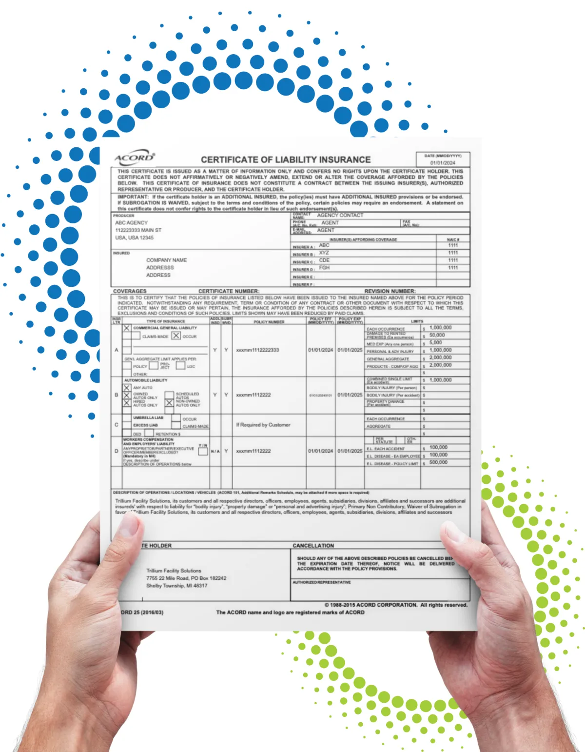 Certificate of insurance, COI management software, hands holding certificate of insurance