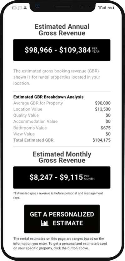 Downtime Vacation Rentals mobile roi calculaor