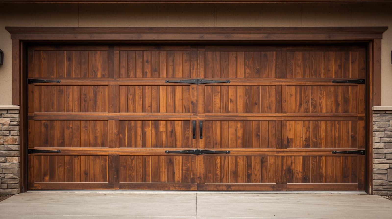 Brown garage door installed on a home
