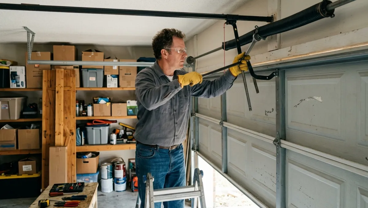 Man replacing a broken spring.