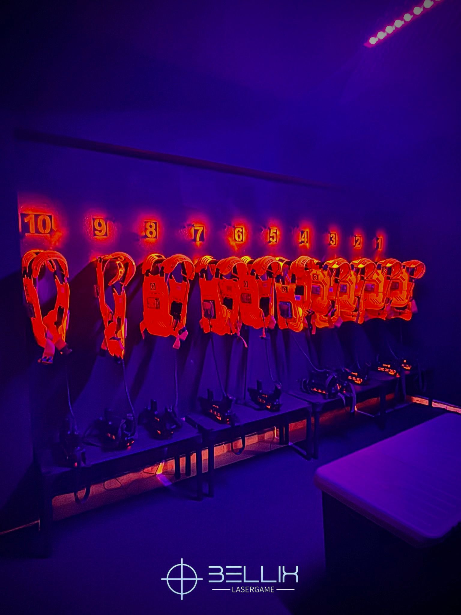 Adults toasting in neon environment