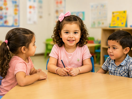 Children participating in Spanish immersion preschool activities in Eden Prairie.